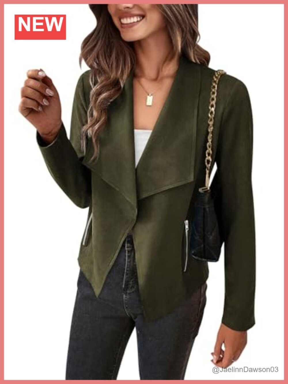 Women's Faux Suede Jacket Waterfall Collar Open Front Cropped